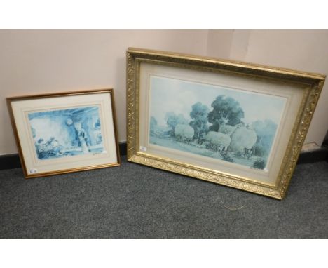 After Eric Richard Sturgeon : Haymaking, reproduction in colours, signed in pencil, 34 cm x 60 cm, together with a smaller co