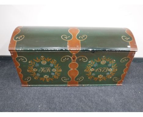 A continental oak painted domed topped trunk 