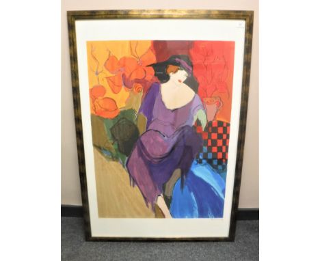 Twentieth Century School : Portrait of a Lady in a Purple Dress, lithograph in colours, an artist's proof, indistinctly signe