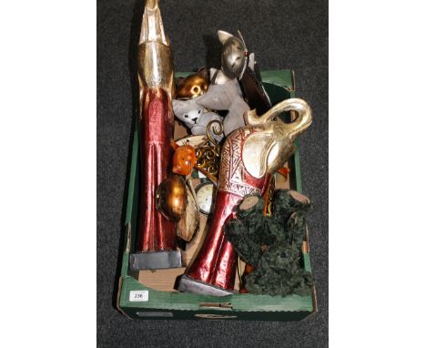 A box of teddy bear ornaments, cat figures etc 