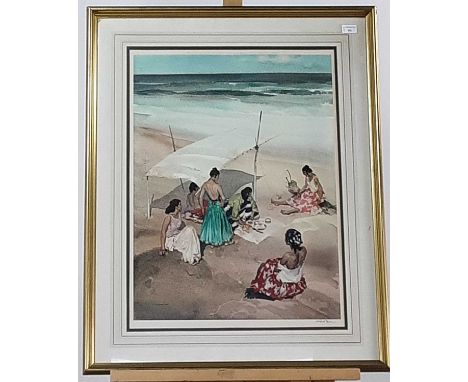 SIR WILLIAM RUSSELL FLINT, BEACH signed coloured print, mounted, framed and under glass