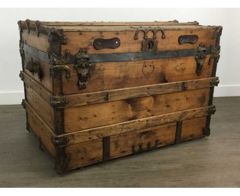 VINTAGE CABIN TRUNK, with brass fittings 57cm Tall x 83cm Wide x 53cm Deep