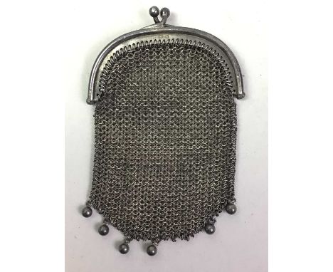 SMALL SILVER MESH PURSE, AND OTHER ITEMS including a group of loose stamps, Ronson lighter, small Asian metal box and badges