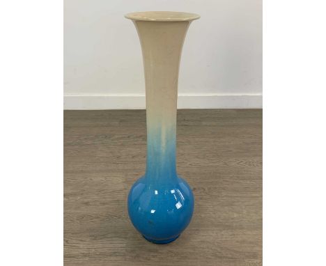 TALL VICTORIAN CERAMIC VASE, OF MINTON DESIGN the turquoise gourd shaped body with elongated neck with flared rim61cm highNo 