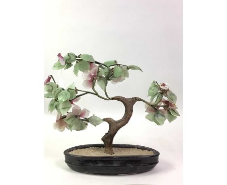 GROUP OF CHINESE GLASS BONSAI TREES, in ceramic planters27cm high