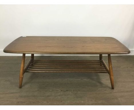 ERCOL NEST OF THREE TABLES, ALONG WITH A COFFEE TABLE Windsor model 45936cm high, 104cm wideQty: 2Some damage to coffee table