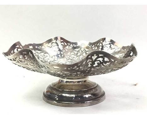 SILVER PLATED COMPORT, ALONG WITH FURTHER PLATE comprising a tea set, galleried tray, and further