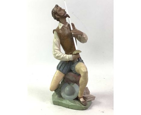 ROYAL COPENHAGEN FIGURE, AND FOUR OTHERS including a Royal Doulton figure of Tumbling and a Lladro figure of Don Quixote, als