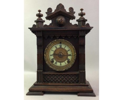 VICTORIAN MAHOGANY MANTEL CLOCK, ALONG WITH AN ANNIVERSARY CLOCK the white enamel dial with Roman numeralsVictorian clock 38c
