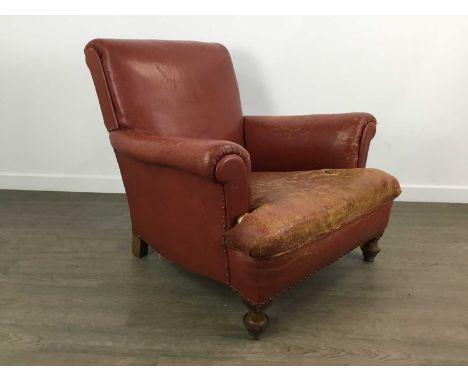 PAIR OF LEATHER CHAIRS, with metal button detail and on turned front legs Qty: 2