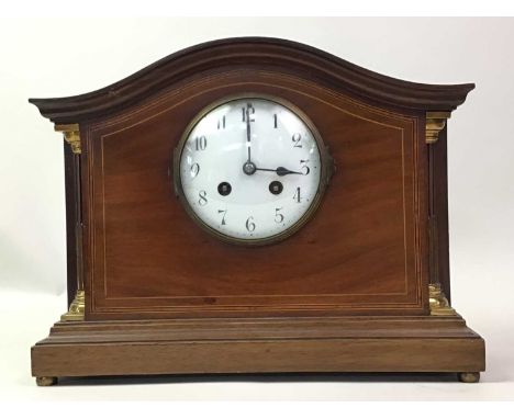 FRENCH MAHOGANY MANTEL CLOCK, AND AN OAK ART DECO MANTEL CLOCK the French mantel clock with arabic numerals26cm highQty: 2