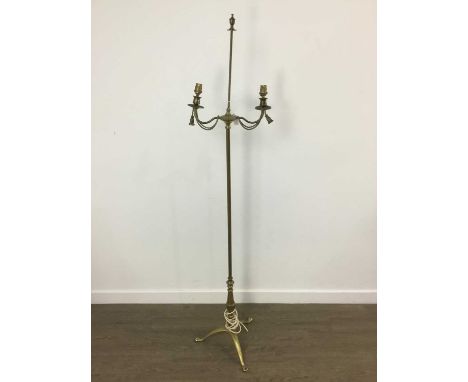 BRASS FLOOR LAMP, on tripod base155cm high