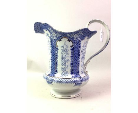 VICTORIAN WASH BASIN AND EWER, LOSOL WARE along with another wash basin, another ewer and two polychrome Crescent Ivory bowls