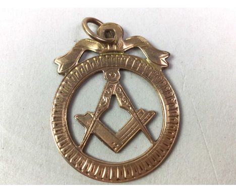 NINE CARAT GOLD MASONIC PENDANT, TIE PIN AND ANOTHER PENDANT the masonic pendant stamped AF and AAATie pin and other pendant 