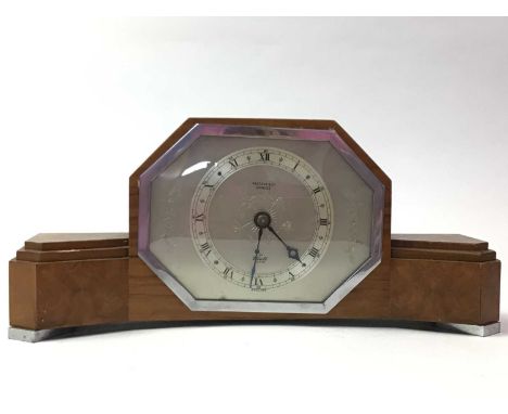 WALNUT ART DECO MANTEL CLOCK, AND AN ONYX MANTEL CLOCK the Art Deco clock by Elliots and retailed by Rattray &amp; Co Dundee1