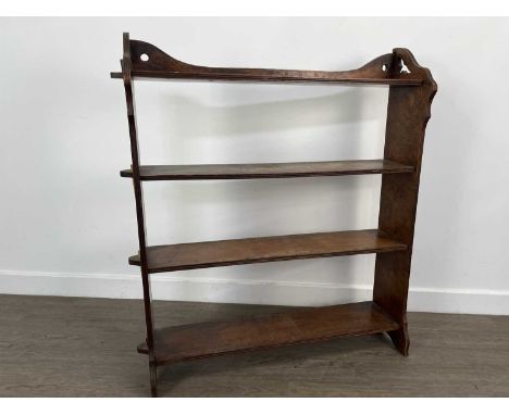 EDWARDIAN OAK OPEN SHELF UNIT, with four shelves91cm high, 85cm wide