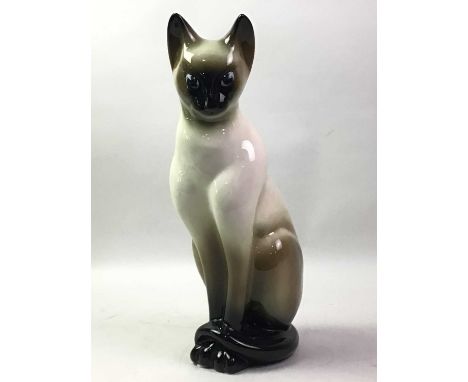 CERAMIC FIGURE OF A SIAMESE CAT, AND OTHERS  comprising ceramic and resin examples38cm high