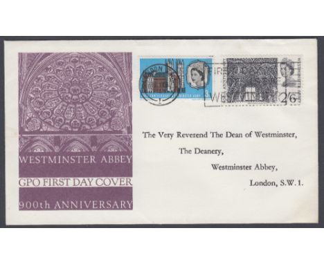 GREAT BRITAIN STAMPS FIRST DAY COVER :1966 Westminster Abbey, GPO illustrated FDC with non-phosphor pair &amp; 'First Day of 
