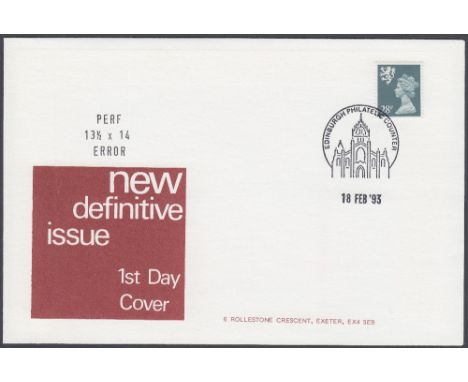 GREAT BRITAIN STAMPS FIRST DAY COVER 1993 18th Feb, Scottish 28p Regional with perf error 13.5 x 14, on Royal Mail FDC with E