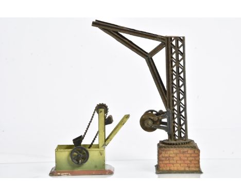 An early Bing Gauge 1 (or larger) No 637 Yard Crane and Water Bucket Toy, the crane standing approx. 10" over jib, mounted on