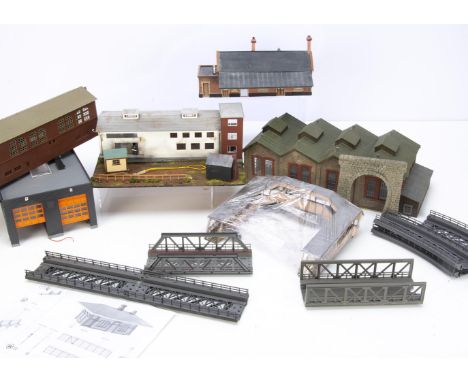 Large collection of plastic and card 00 and HO Gauge Railway Buildings and Town Buildings by various makers  two road Diesel 
