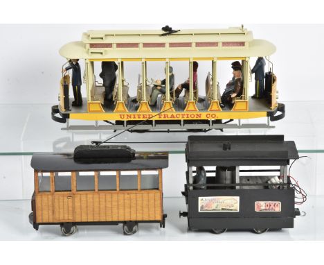 Gauge1/G Scale Tramway Items, comprising a Bachmann cross-bench 4-wheel tramcar in 'United Traction' yellow as No. 504, G, wi