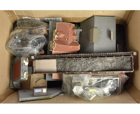 Large quantity of HO Gauge Station and Industrial Kitbuilt Buildings Lighting and Trackside Accessories, kitbuilt unboxed Bui