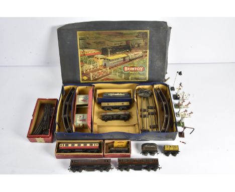 A Brimtoy 00 Gauge electric Set and Trix Twin Railway Items, the Brimtoy set in original box with tinprinted blue 'Deltic' ty