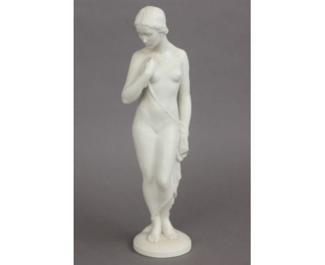 1938, Entwurf RUDOLF KAESBACH (1873 - 1955), Modell-Nummer 1668, Weißporzellan, auf einem Rundsockel stehender weiblicher Akt