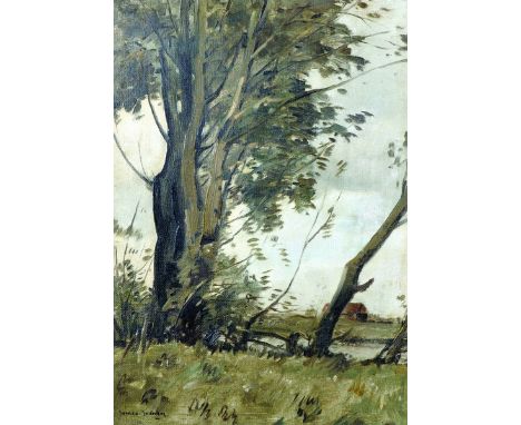 George Graham (1881-1949) British. A River Landscape with Trees, Oil on Canvas, Signed, 14" x 10".