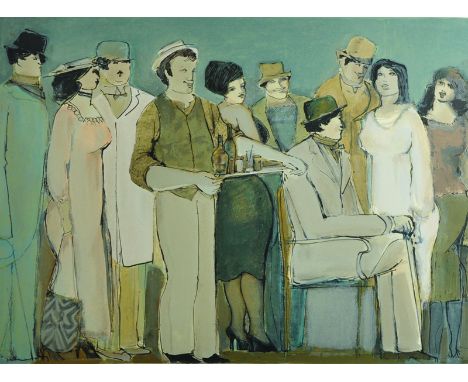 David Schneuer (1905-1988) German. Interior of a Drinks Party, Lithograph, Signed and numbered 134/300 in Pencil, overall 26"