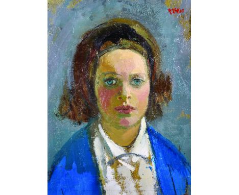 Charles James McCall (1907-1989) British. Portrait of a Young Girl, Oil on Canvas, Signed and Dated '63, 18" x 14".
