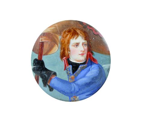19th Century French School. Portrait of a Military Officer, Mixed Media, Circular, 2.25" x 2.25".