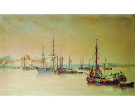 George Sheffield (1839-1892) British. 'Scheldt, Anvers', a Busy Port Scene with numerous Boats, Watercolour, Signed, Inscribe