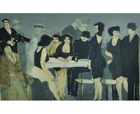 David Schneuer (1905-1988) German. Interior of a Caf, Lithograph, Signed and numbered 10/300 in Pencil, overall 25.5" x 40".