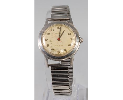 A Garrard P. Buhre stainless steel gents wristwatch, having signed champagne dial, luminous Arabic markers and sweep seconds 