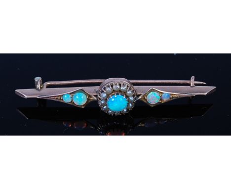 A 9ct gold, opal and cultured pearl set bar brooch, early 20th century 2.3g, 4.6cm