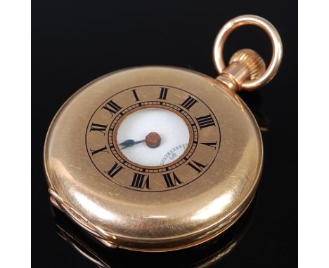 An early 20th century Canadian(?) 12ct gold cased half hunter pocket watch, having unsigned white enamel dial, subsidiary sec