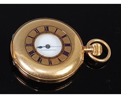 A Continental 14ct gold cased ladies open faced pocket watch, having gilded white enamel dial, engraved case and keyless move