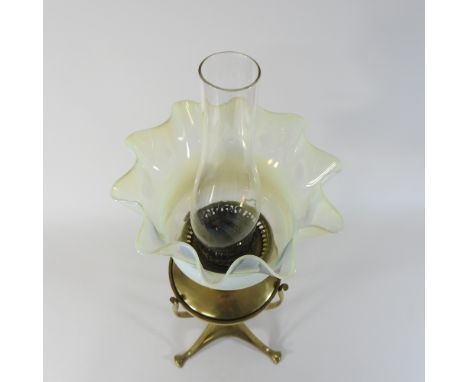 An Arts and Crafts brass oil lamp, by WAS Benson, three hammers mark to base, the reservoir with a Hinks patent, James Gray &