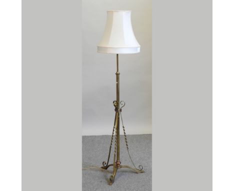 A 19th century brass and copper telescopic standard lamp, 163cm high