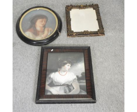 Continental School, 19th century, pastel portrait of a young lady, 51 x 42cm oval, together with another and a wall mirror 