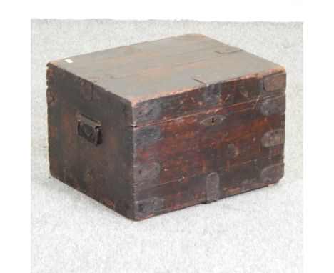 A metal bound pine trunk, 46cm