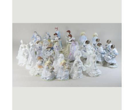 A large collection of porcelain figures, to include Coalport, Worcester, and Royal Doulton prototype figures, largest 25cm