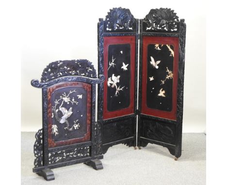 A Japanese shibayama two fold dressing screen, 156cm high, together with a similar fire screen