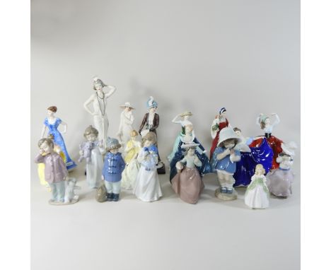 A collection of porcelain figures, to include Nao, Lladro and Doulton