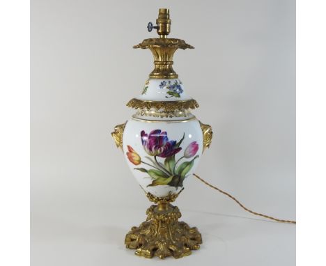 A porcelain table lamp, 58cm high