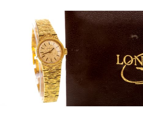 LADY'S LONGINES GOLD PLATED MANUAL WIND WRIST WATCH, early 1970s, signed Longines movement, the round textured gold coloured 