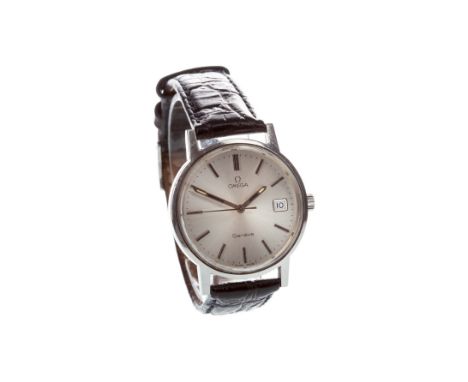 GENTLEMAN'S OMEGA GENEVE STAINLESS STEEL MANUAL WIND WRIST WATCH, the round silver coloured dial with applied stainless steel