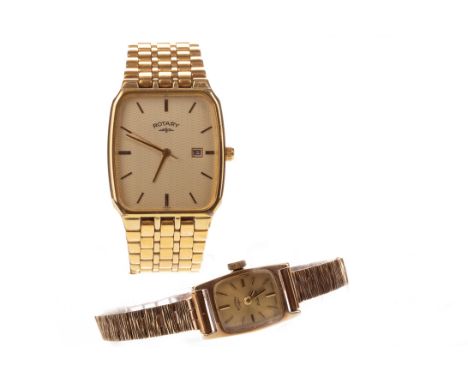 LADY'S ROTARY NINE CARAT GOLD MANUAL WIND WRIST WATCH, the gold coloured dial with black and gold coloured baton hour markers